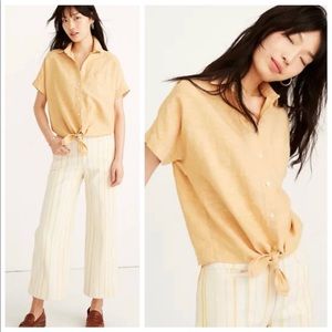 Madewell Linen Cotton Top Oversized Cornflower Yellow Medium Tie Front